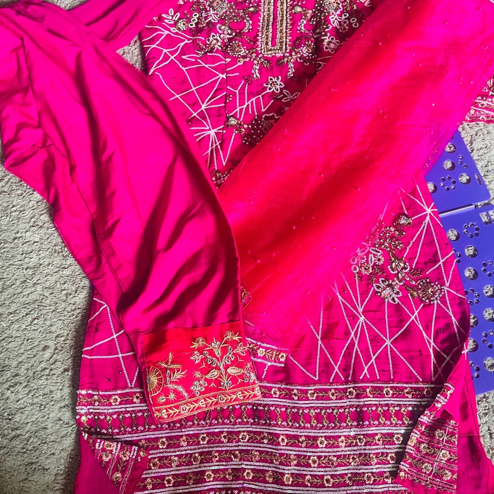Vibrant Pink Embroidered Traditional Outfit